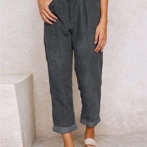 Stylish Charcoal Corduroy Cropped Pants
